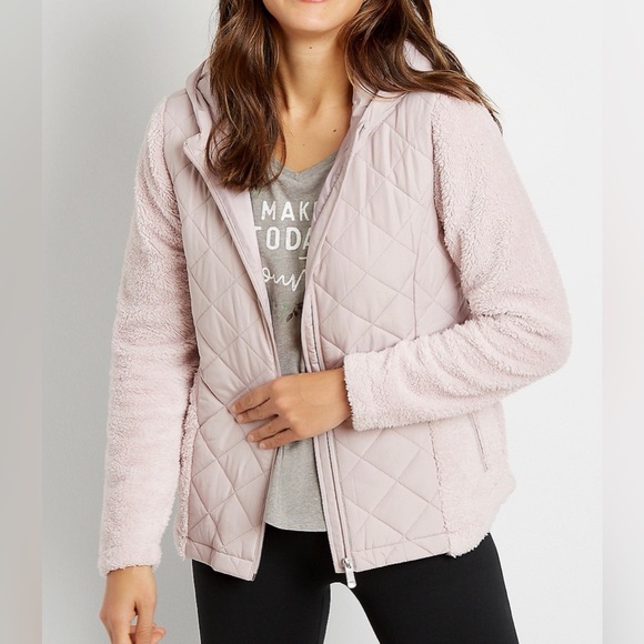 Maurices Lilac Pastel Purple Quilted Front Sherpa Hooded Jacket Large - Picture 1 of 5